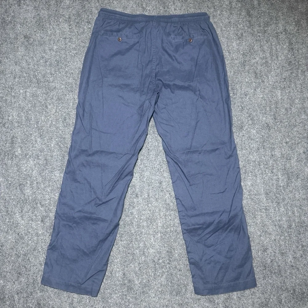 Dandy Del Mar Linen Blend Drawstring Pants Navy Blue Men Large Coconut Button